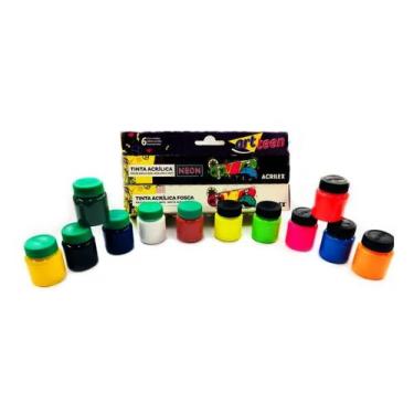 Imagem de Kit Tinta Acrílica Fosca + Neon Acrilex - Artteen C/ 6 Cores