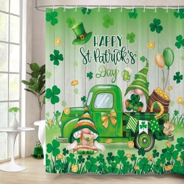Imagem de Dazzlewall Cortinas de chuveiro do Dia de São Patrício para banheiro, trevos verdes, gnomo, caminhão, conjunto de cortina de chuveiro, trevos verdes com ganchos, 183 x 183 cm