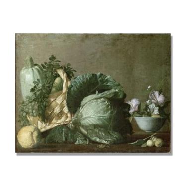 Imagem de NHLDZYH Tela vintage de frutas mortas, impressão de estilo de pintura a óleo vintage, decoração de jantar de fazenda rural. A91. 80 x 105 cm. Somente tela