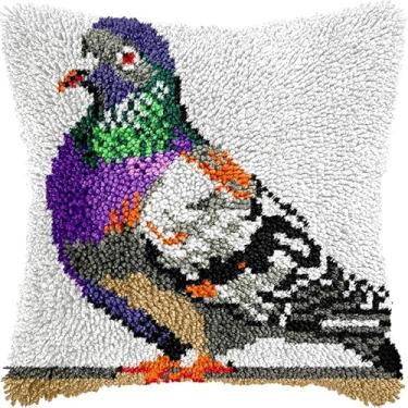 Imagem de Kits de gancho de trava de pássaro pombo, tapete faça você mesmo, kits de crochê para fazer almofada, padrão impresso, lona, fronhas, kits de gancho, capa de travesseiro, kits de crochê 43 x 43 cm
