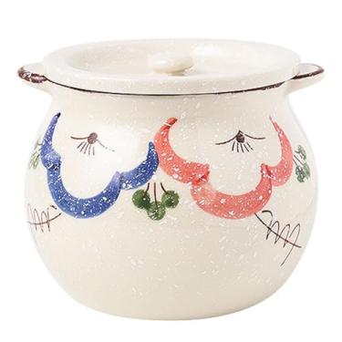 Imagem de hengshukeji Açucareiro com tampa e colher, pote de tempero de cerâmica vintage, suporte de sal de açúcar de grés de 293 ml, recipiente de condimento esmaltado para balcão de cozinha (colorido)