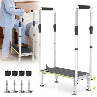 Imagem de DEPSUNNY Banqueta com alça para Ederly, 1 escada com 2 corrimãos, plataforma larga e tapetes antiderrapantes, escadas portáteis para banheira de hidromassagem/campista/casa móvel/varanda/piscina spa