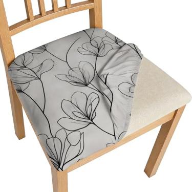 Imagem de BVBOX Conjunto de 4 capas de assento para cadeiras de sala de jantar, elásticas, multiestilos, capas de cadeira de jantar, laváveis e removíveis, protetores de assento (linha mínima de flores