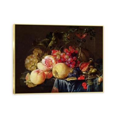 Imagem de NHLDZYH Moldura dourada. Arte de parede vintage - natureza morta com frutas - quadro de tela de estilo clássico - pintura de natureza morta com moldura decorativa. A65. 40 x 50 cm.