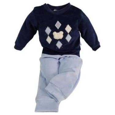 Imagem de Conjunto Longo Plush Luxo Blusa Calça Bebê Menino Ref 7294 - Azul - P ( 2 - 3 MESES )-Masculino