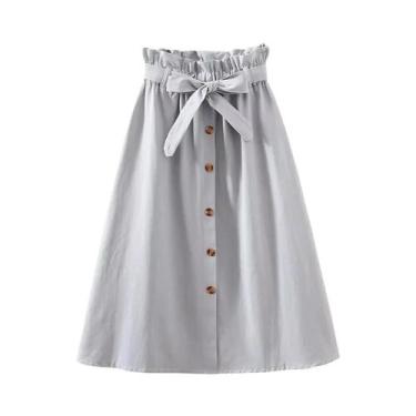 Imagem de Saia Midi Plissada De Cintura Alta Para Mulheres, Comprimento Até O Jo