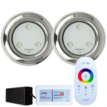 Imagem de Kit Iluminação Piscina 2 Refletores Led 6w RGB Inox S e Comando - Hidr