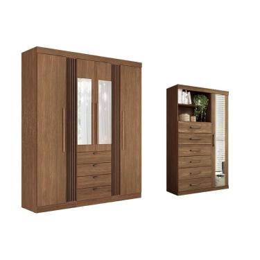 Imagem de Guarda Roupa com Cômoda Casal Kit 2 Peças QC281 5 Portas de Bater 10 Gavetas MDP Fosco...