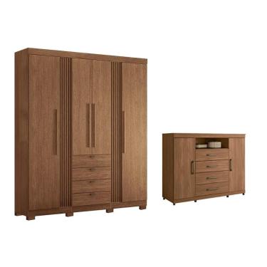 Imagem de Guarda Roupa Cômoda Casal QC286 4 Portas de Bater 4 Gavetas em MDP com Prateleira Cabid...