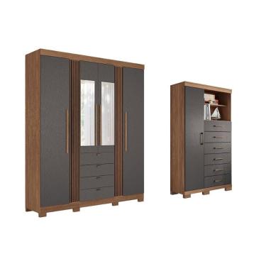 Imagem de Guarda Roupa +cômoda 2 Peças Qc275 Jatobá/grafite - Santos Andirá