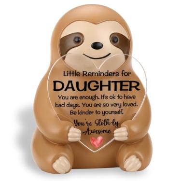 Imagem de CWGOTC Presente de filha preguiça da mãe ou do pai, linda estatueta de preguiça de resina com mensagem positiva de coração, aniversário, Natal, volta às aulas, decoração de mesa de incentivo para