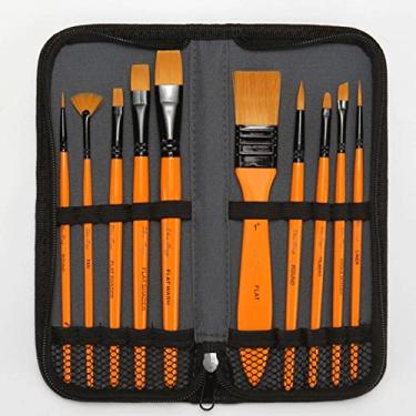 Imagem de LUYILA Conjunto de pincéis de pintura profissional de 10 pincéis de pintura para crianças, adultos Fabuloso para tela, pincéis de pintura para aquarela, óleo ou arte de pintura acrílica (Cor: Laranja)