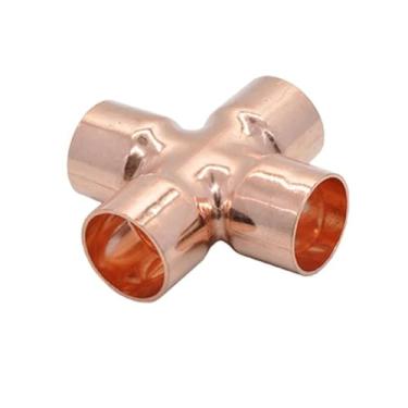 Imagem de 1/4 3/8 1/2 15 16 22 28 35-108 mm Cruz de solda de alimentação de extremidade de cobre 4 vias Conector de encaixe de tubo acoplador de ar condicionado (108 mm)