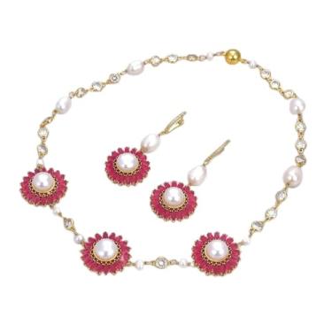 Imagem de DWBPGVUN Conjunto de brincos com corrente banhada a ouro branco pérola de 48 cm