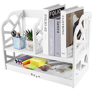 Imagem de U5GAAALPPQ9 Estante de mesa de madeira, organizador de armazenamento de mesa de 2 níveis, prateleira de exibição, estante multiuso para bancada, suporte de mesa.