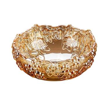 Imagem de Prato de frutas decorativo de vidro dourado tigela de frutas grande simples tigela de frutas moda lanche bandeja de doces grande capacidade tigela de salada de legumes tigela de frutas pratos de