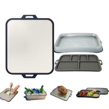 Imagem de PEAK SELECT Conjunto de servir de entretenimento multiuso com tampa de silicone dobrável | Tábua de cortar aço 304 | Pode ser lavada na lava-louças para cozinha, acampamento e uso ao ar livre