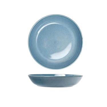 Imagem de Esmalte colorido retrô de cerâmica prato fundo grosso utensílios de mesa personalizados requintados - azul 22 cm