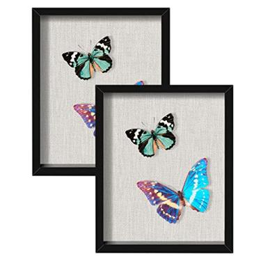 Imagem de 2 pacotes 20 x 25 cm moldura de caixa sombreada com parte traseira de linho – caixa de exibição rústica resistente de flores, fotos, medalhas e mais, preto