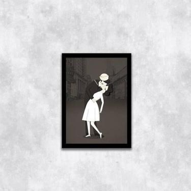 Imagem de Quadro Figurativo Beijo Segunda Guerra 45X34 Com Vidro Preta