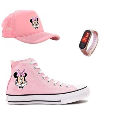 Imagem de Tênis Star Minnie Mouse Boné + Relógio Infantil All Botinha Adulto Fem