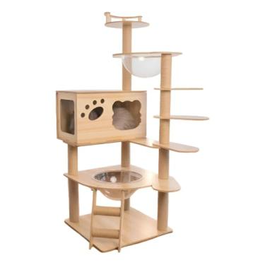 Imagem de Arranhador Torre Árvore Playground Vertical para Gatos Médio 5 andares Luxo Premium Reforçado e Estável Com Casinha Escada e Ninho Tranparente Sisal Natural MDF Design Moderno 135cm Modelo A01