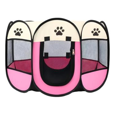 Imagem de Cercado Pet Grande Casinha Dobrável Cachorros 80x80x57cm(Rosa)