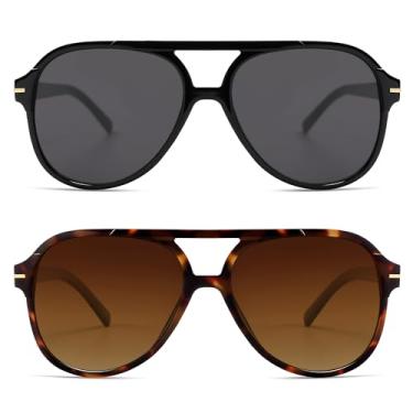 Imagem de HERJOUR Óculos de sol retrô moderno quadrado aviador feminino masculino anos 70 clássico vintage óculos de sol grandes AR82174, Preto polarizado + marrom tartaruga polarizado, M
