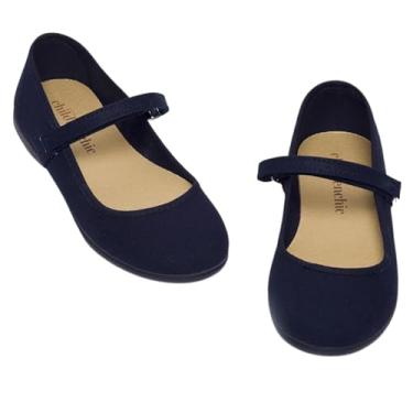 Imagem de Sapatilhas infantis Mary Jane com tiras – Sapatos femininos para escola, casamentos e roupas casuais, Lona - Azul índigo, 8.5 Toddler