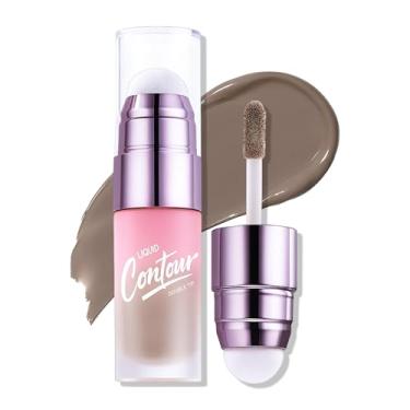 Imagem de Erinde Bastão de contorno líquido tonificado – bronzeador de contorno creme marrom cinza com pincel, maquiagem de contorno líquido para pele clara e clara, visual esculpido fosco leve e misturável