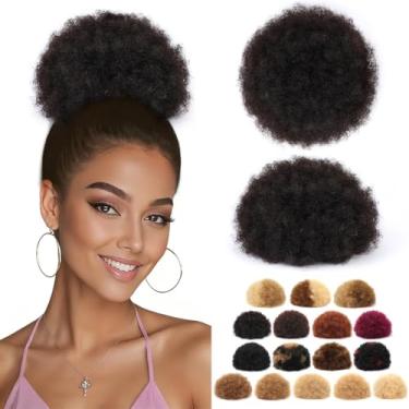 Imagem de HBKRF Rabo de cavalo afro puff cordão para mulheres negras #1B cabelo humano virgem brasileiro preto natural 15 cm durável natural macio e suave crespo cacheado curto rabo de cavalo para cabelo