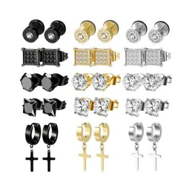 Imagem de Brincos Masculinos De Aço Inoxidável Com Zircônia Cúbica, 1-5 Pares, J