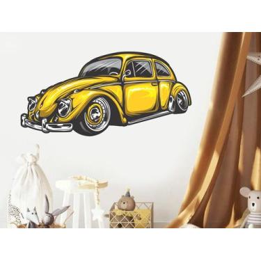 Imagem de adesivo de parede fusca carro de colecionador amarelo decoração quarto