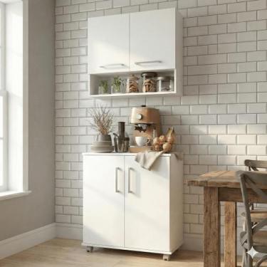 Imagem de Kit Armário Cozinha Balcão 4 Portas Cantinho Do Café Com Nicho Organiz