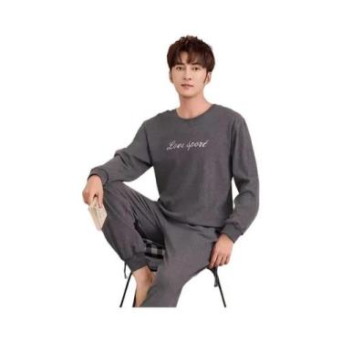 Imagem de Conjunto De Pijama Masculino Xadrez De Manga Longa Com Camisa De Botõe