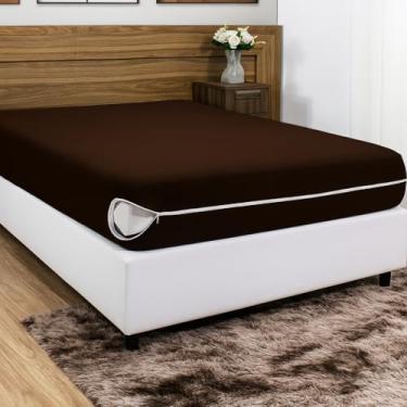 Imagem de Capa de Colchão com Zíper em Malha Gel Poliéster | Protetor de Colchão Antialérgico | Capa para Colchão Solteiro Casal Queen King(Marrom,Casal)