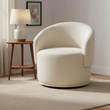 Imagem de Poltrona Decorativa Giratória Sala de Estar Recepção Bouclé Jasmine Bege