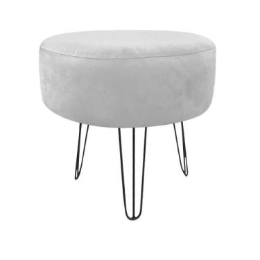 Imagem de Puff Banqueta Rio Redondo Suede Branco Pés de Aço Aramado - D'Rossi