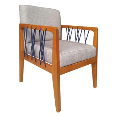 Imagem de Poltrona Barcelona Linho Cru Marrom Café Com Corda Náutica Azul Base F