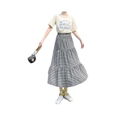 Imagem de Saia Vintage Branca Feminina Em a Com Cintura Elástica, Saia Flare Chi