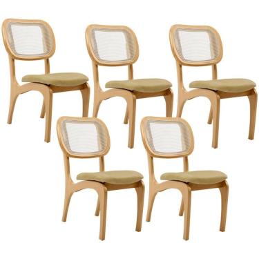 Imagem de Kit 5 Cadeiras Para Sala De Jantar Estofada E Tela Mariah L02 Couríssimo Fendi