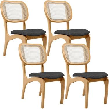 Imagem de Kit 4 Cadeiras Para Sala De Jantar Estofada E Tela Mariah L02 Linho Cinza Escuro