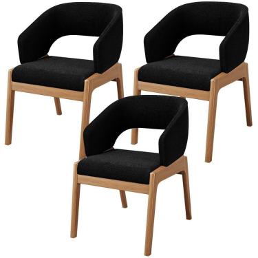 Imagem de Kit 03 Cadeiras De Jantar E Estar Living Estofada Lince L02 Bouclê Preto