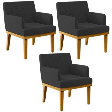 Imagem de Kit 3 Poltronas Decorativas Sala De Estar E Recepção Beatriz W01 Bouclê Preto - Lyam Decor