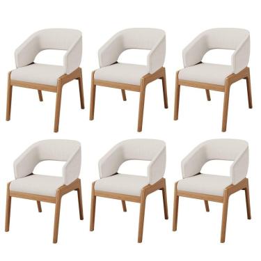 Imagem de Kit 06 Cadeiras De Jantar E Estar Living Estofada Lince L02 Linho Cru - Lyam Decor