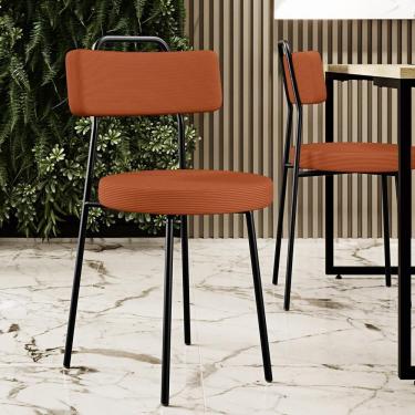 Imagem de Kit 04 Cadeiras Decorativas Estofada Para Sala De Jantar Barcelona L02 Tecido Terracota - Lyam Decor