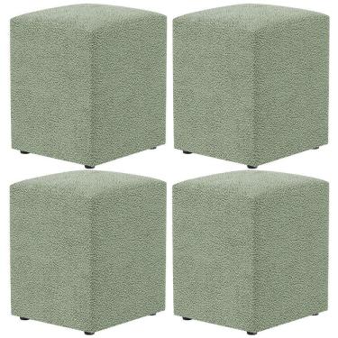 Imagem de Kit 04 Puffs Quadrado Decorativo Sala De Estar L02 Bouclê Oliva - Lyam Decor