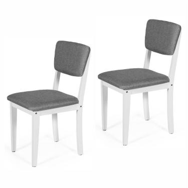 Imagem de Conjunto 2 Cadeiras De Jantar Estofada Em Madeira Maciça Ella Branco/cinza Escuro