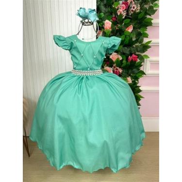 Imagem de Vestido Infantil Verde Menta Longo Dama de Honra Luxo para Festas de F