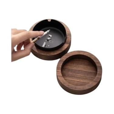 Imagem de Cinzeiro De Madeira De Nogueira Com Tampa, À Prova De Vento, Em Aço In